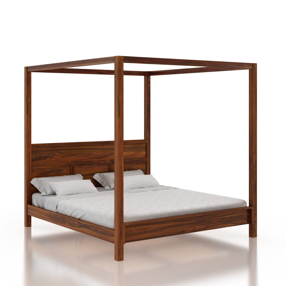 Solid Wood King Bed In Teak Finish