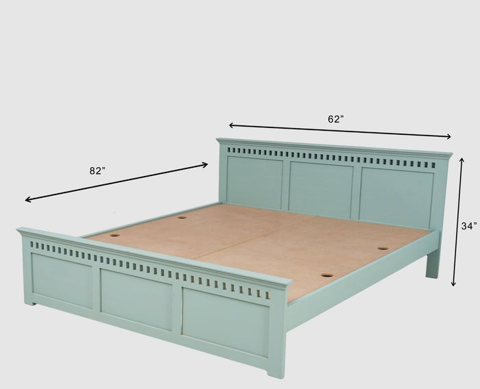 Solid Wood Queen Bed In Silt Green Finish