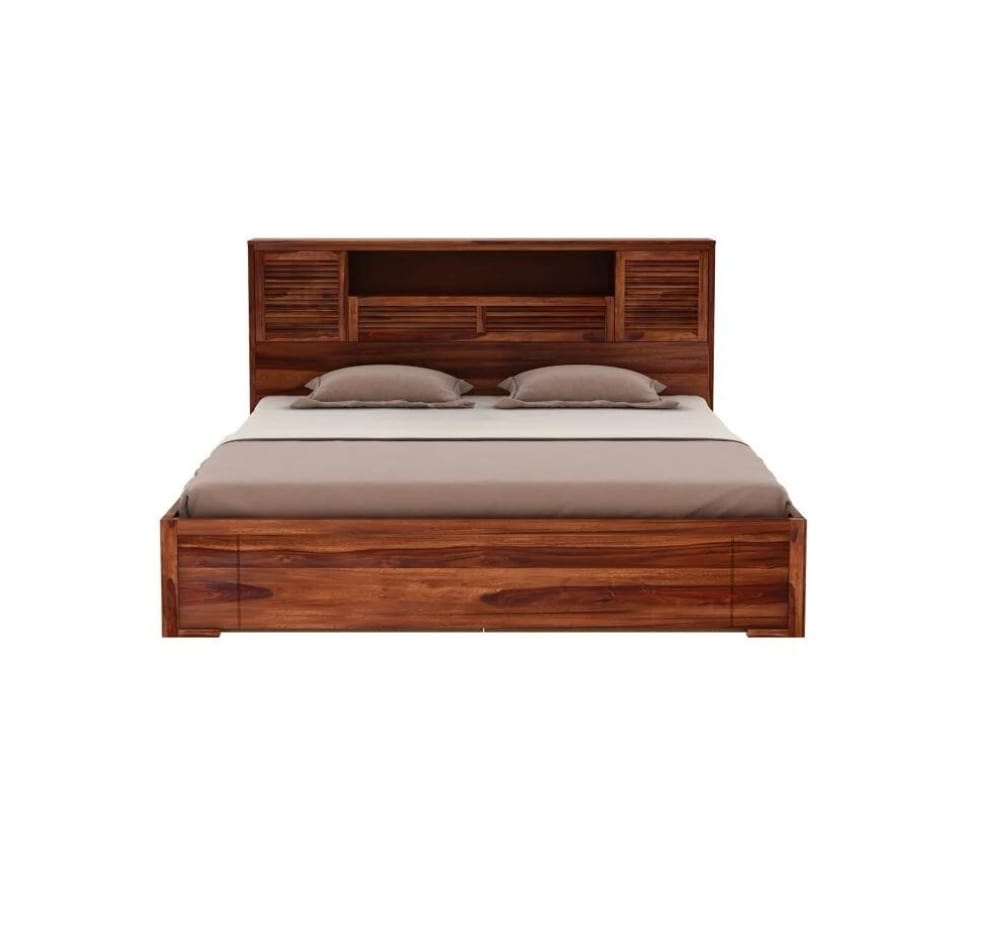 Solid Wood King Bed In Honey Finish