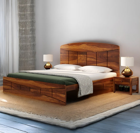 Solid Wood King Bed In Honey Finish