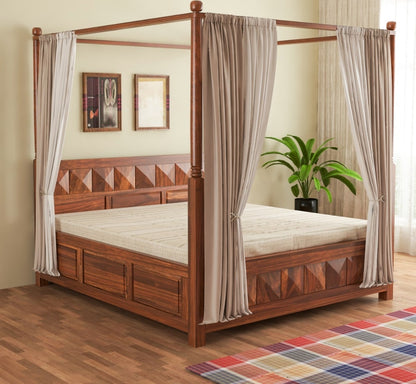 Solid Wood King Bed In Honey Finish