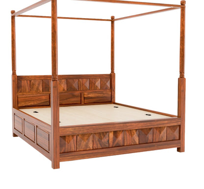 Solid Wood King Bed In Honey Finish