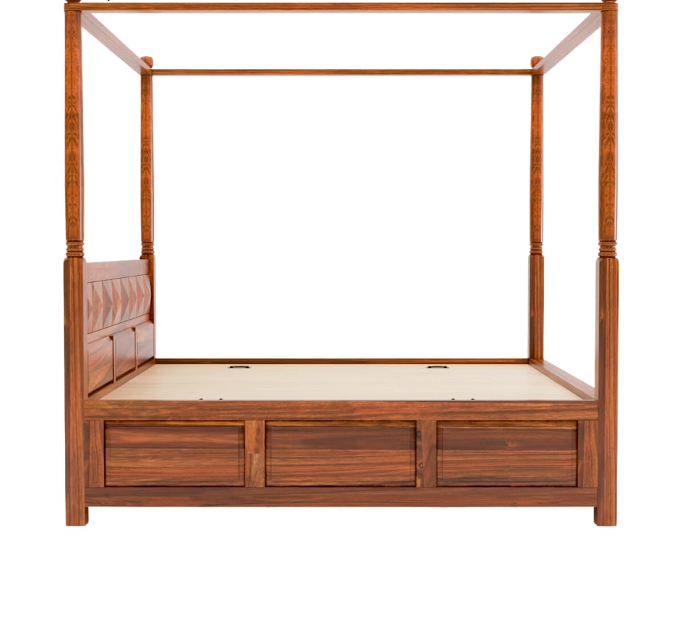 Solid Wood King Bed In Honey Finish