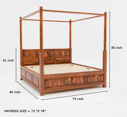 Solid Wood King Bed In Honey Finish