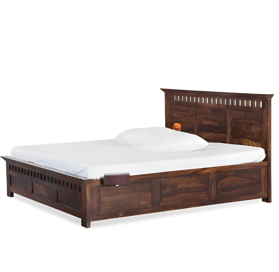 Solid Wood King Bed In Walnut Finish