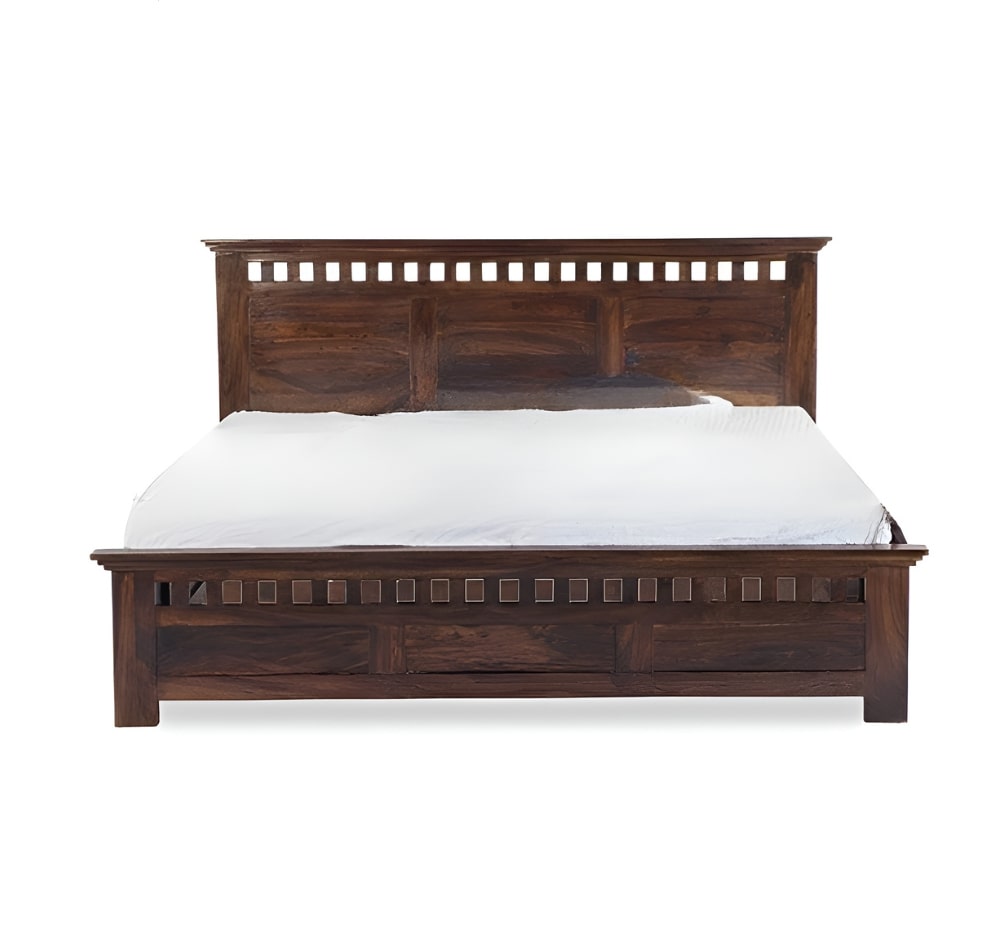 Solid Wood King Bed In Walnut Finish