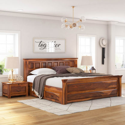 Solid Wood King Bed In Natural Finish