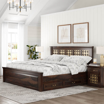 Solid Wood King Bed In Medium Espresso Finish