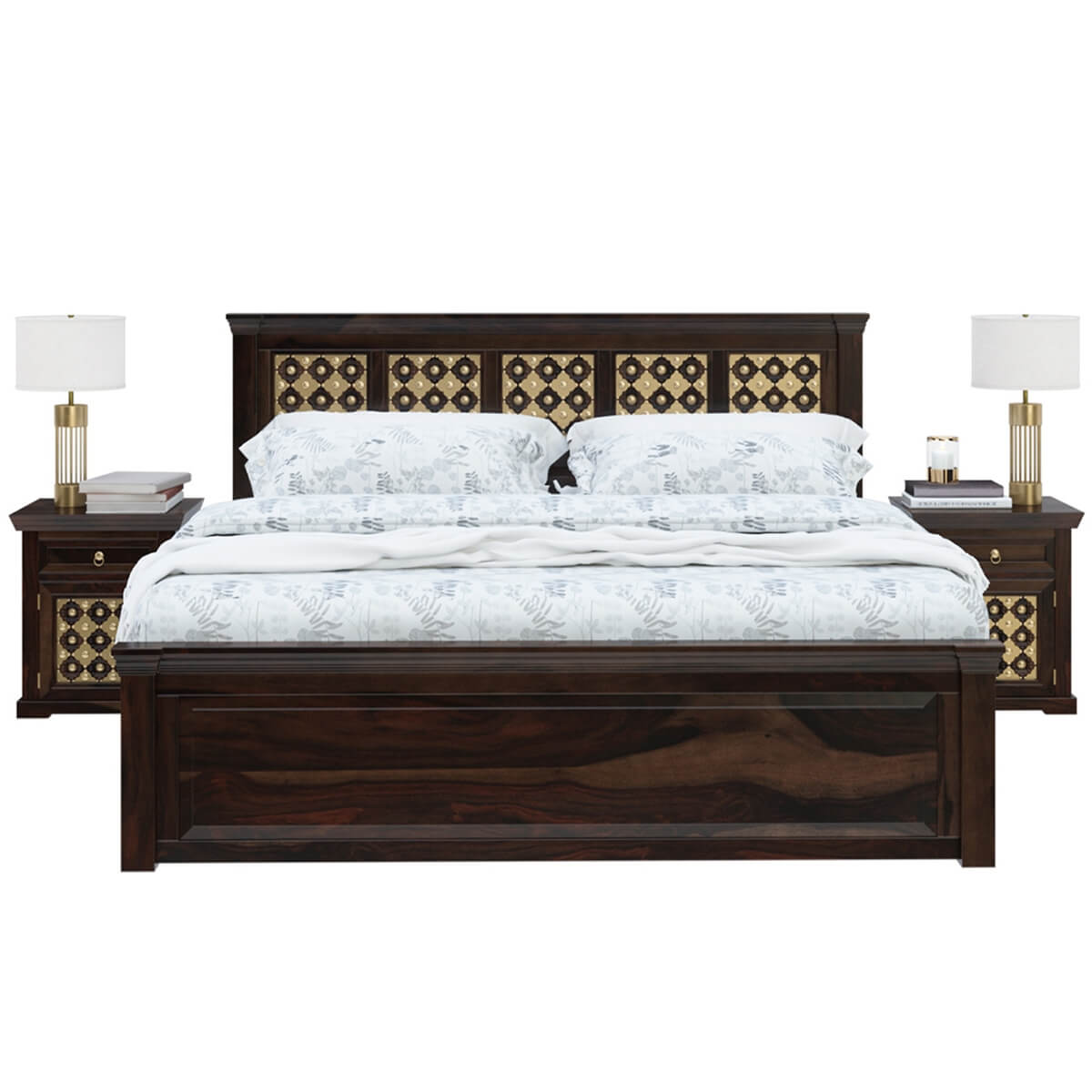 Solid Wood King Bed In Medium Espresso Finish