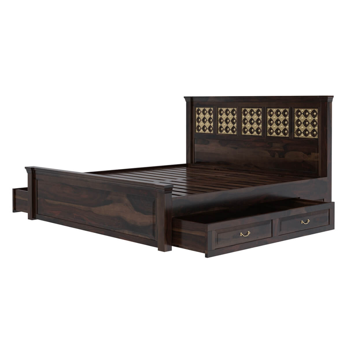 Solid Wood King Bed In Medium Espresso Finish