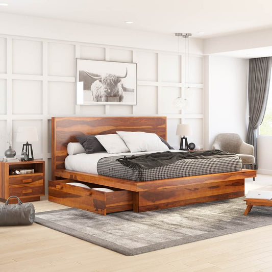 Solid Wood Queen Bed In Natural Finish