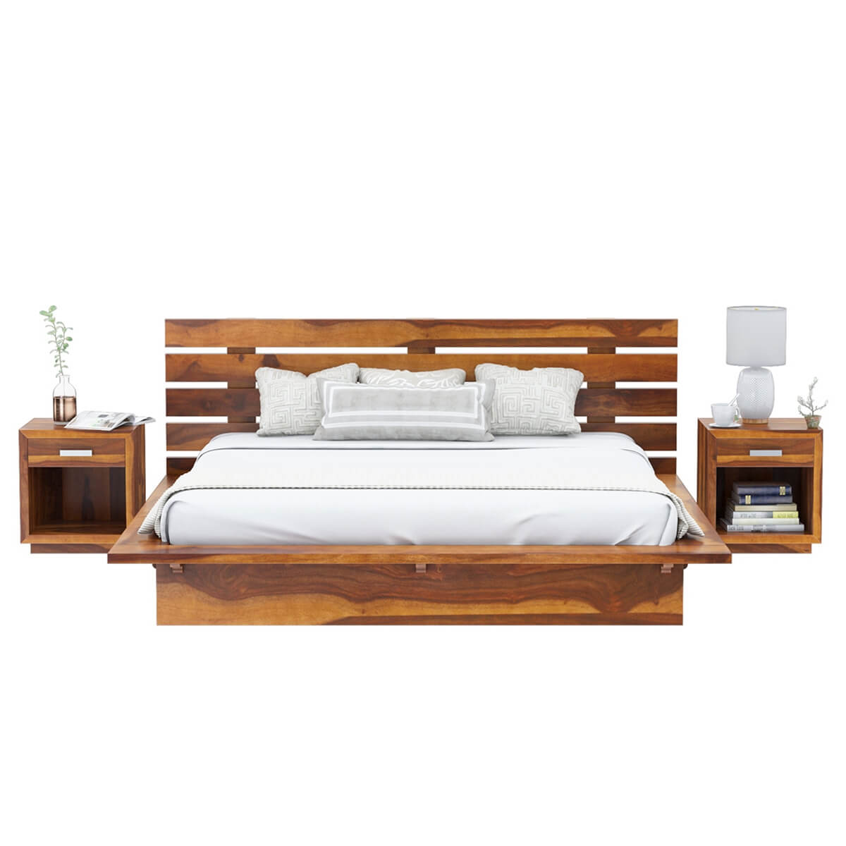 Solid Wood Queen Bed In Natural Finish