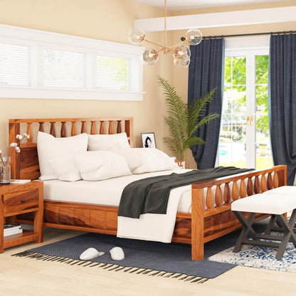 Solid Wood Queen Bed In Natural Finish