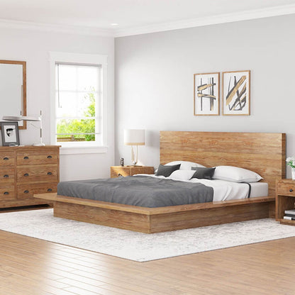 Solid Wood Queen Bed In Stone Finish