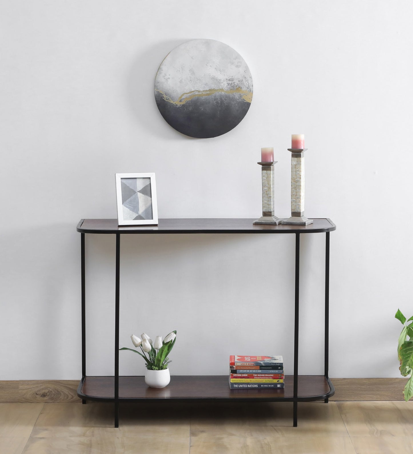 Mahi - Metal Console Table In Black Polish Shade & Wooden Top