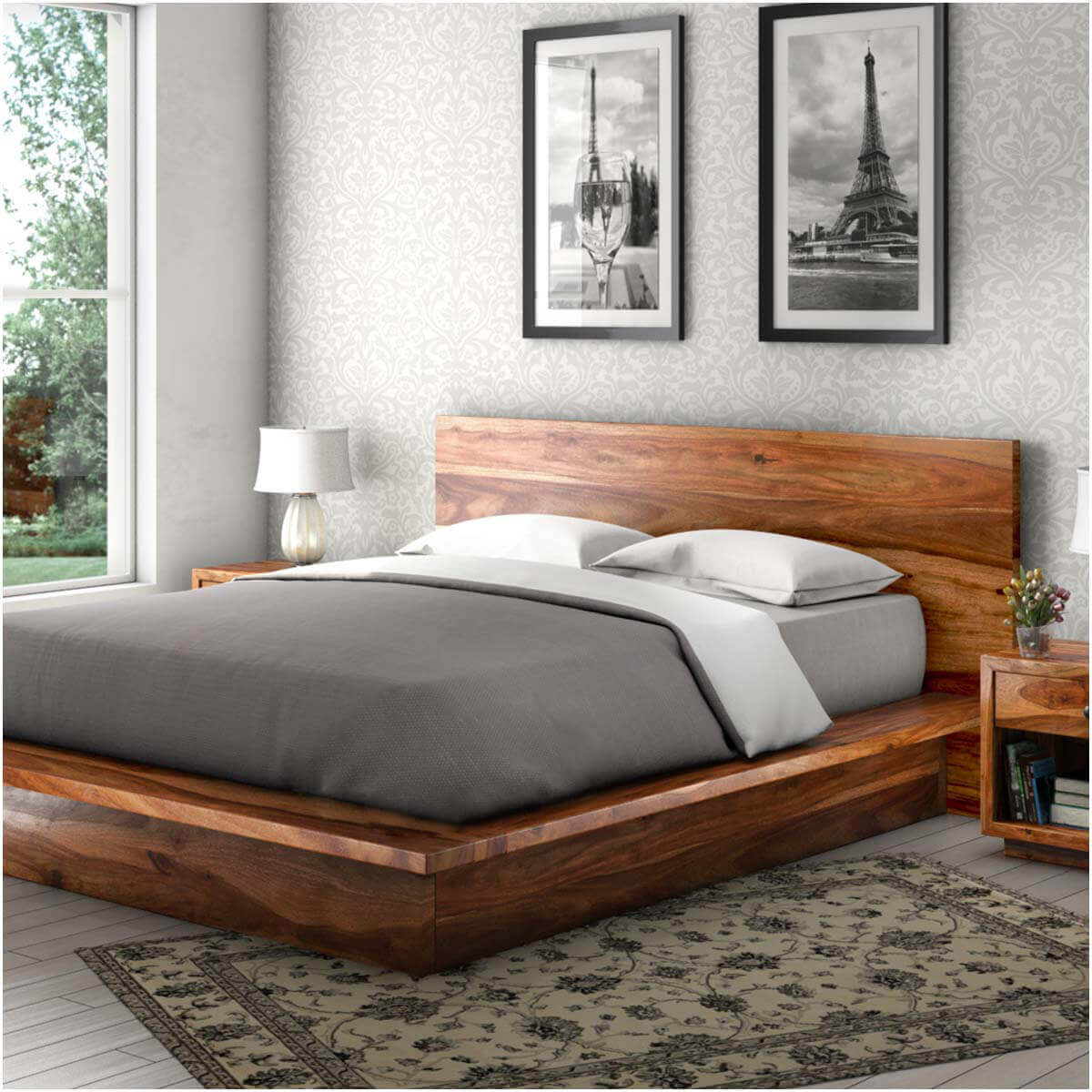 Solid Wood King Bed In Natural Finish