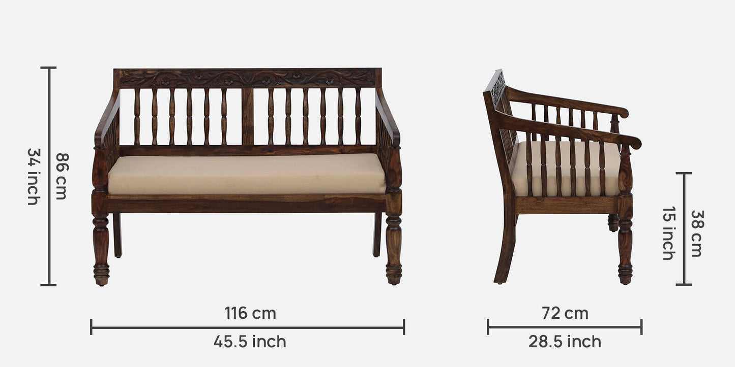 Moderna - Sheesham Wood 2 Seater Sofa In Provincial Teak Finish - Cream