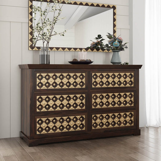 Solid Wood Dressing Tables In Walnut & Brass Finish