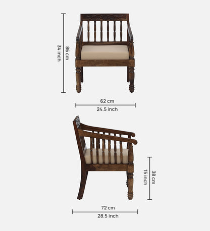 Adil - Sheesham Wood 1 Seater Sofa In Provincial Teak Finish - Cream