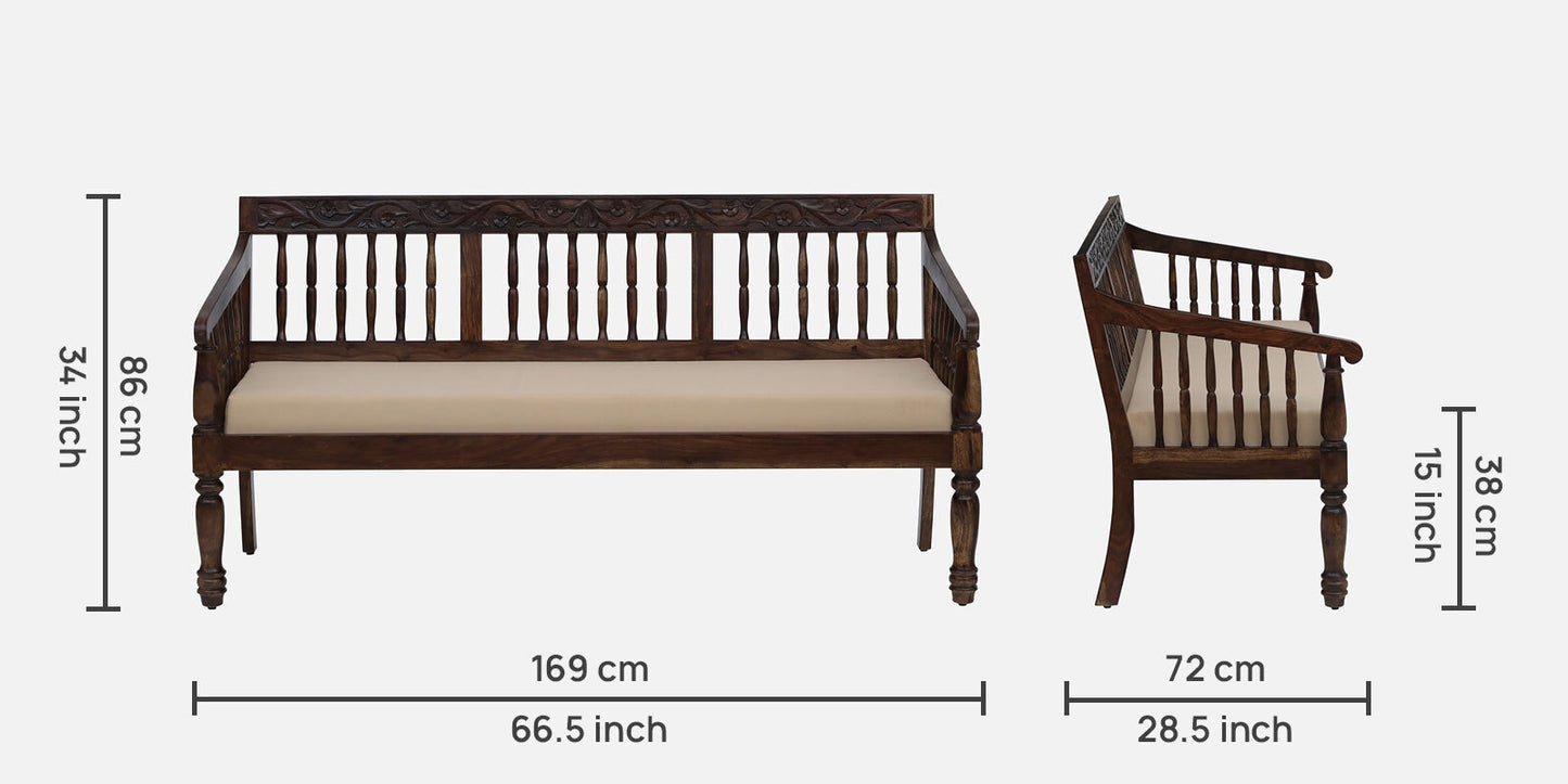 Bline - Sheesham Wood 3 Seater Sofa In Teak Finish - Cream