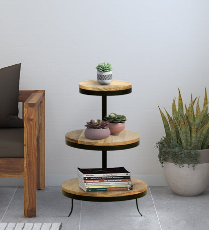 Keyvan - Solid Wood End Table In Natural Finish & Metal Base