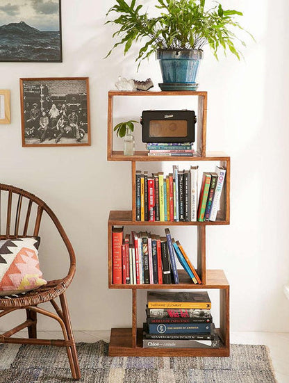 Solid Wood Book Case In Honey Finish