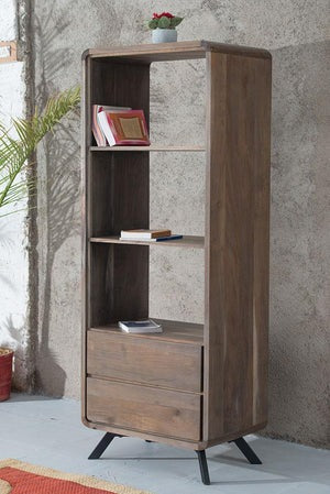 Solid Wood Book Case In Smoke Grey Finish