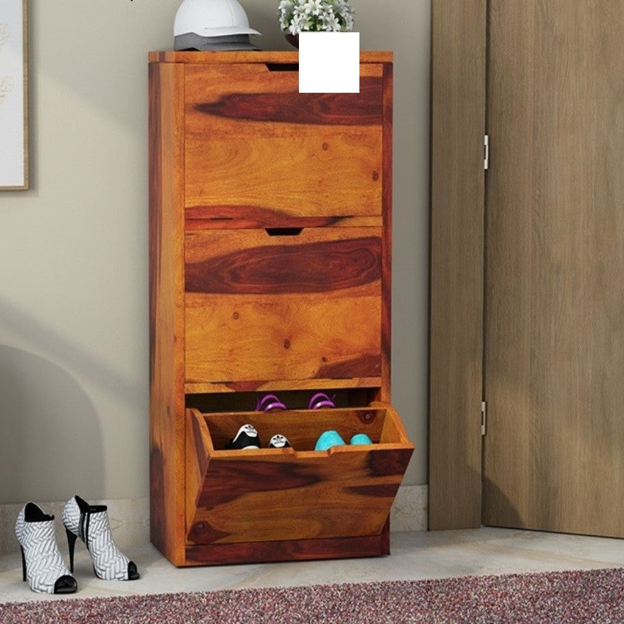 Solid Wood Shoe Rack In Natural Finish