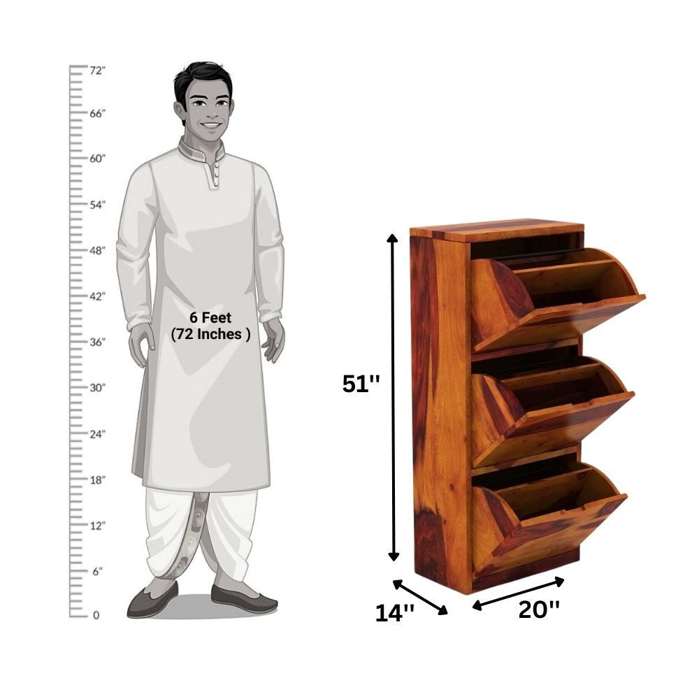 Solid Wood Shoe Rack In Natural Finish