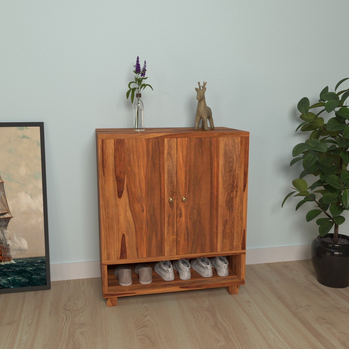 Solid Wood Shoe Rack In Natural Finish