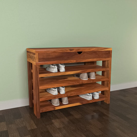 Solid Wood Shoe Rack In Natural Finish