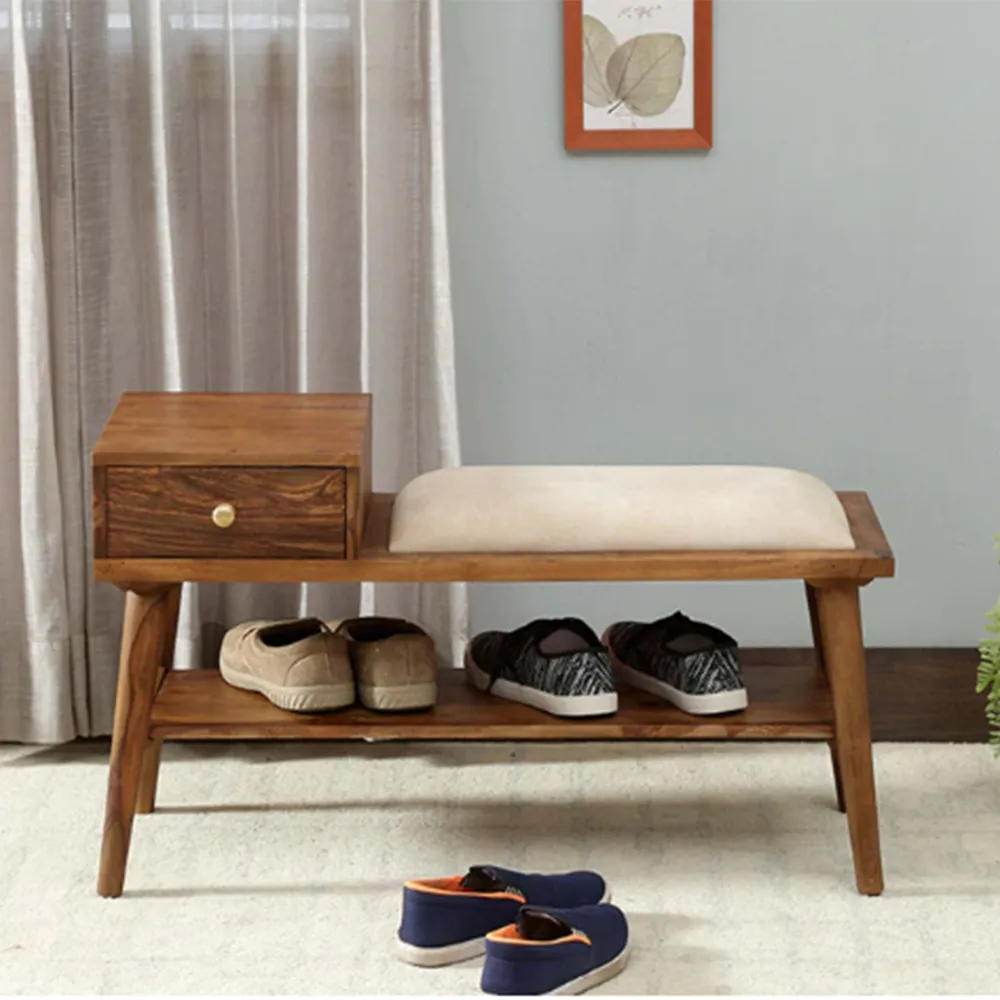 Solid Wood Shoe Rack In Teak Finish