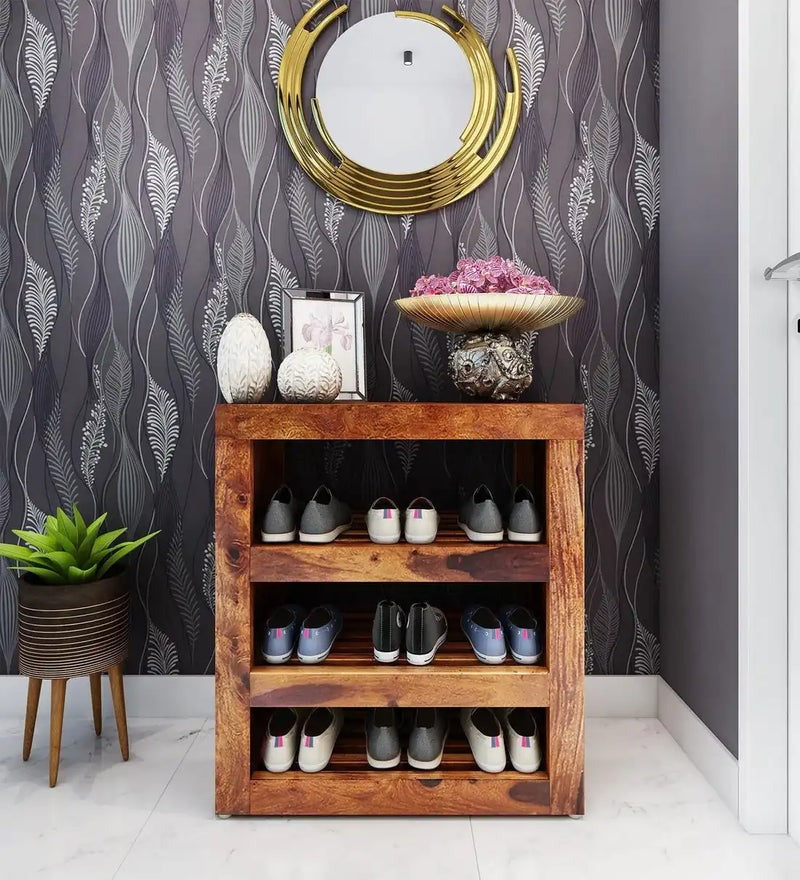 Solid Wood Shoe Rack In Teak Finish