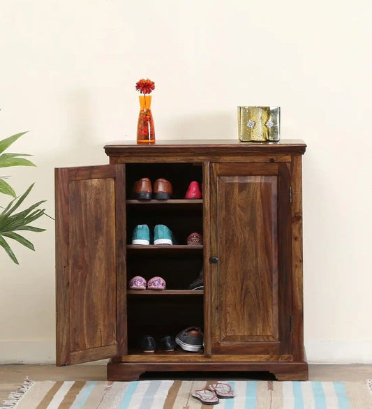 Solid Wood Shoe Rack In Teak Finish