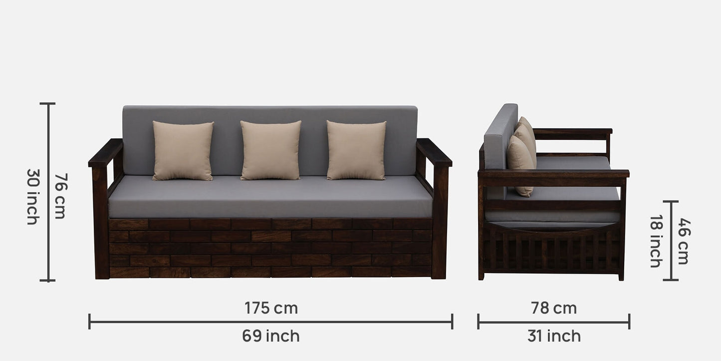 Dink - Sheesham Wood Pull Out 3 Seater Sofa Cum Bed In Provincial Teak Finish With Storage