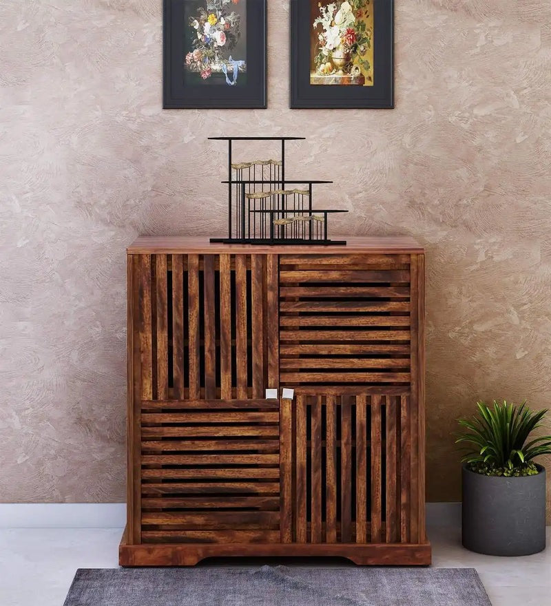 Solid Wood Shoe Rack In Teak Finish