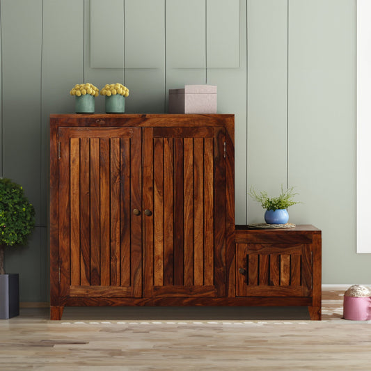 Solid Wood Shoe Rack In Honey Oak Finish