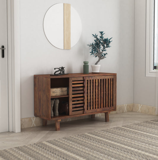 Solid Wood Shoe Rack In Walnut Finish