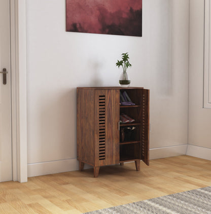 Solid Wood Shoe Rack In Walnut Finish