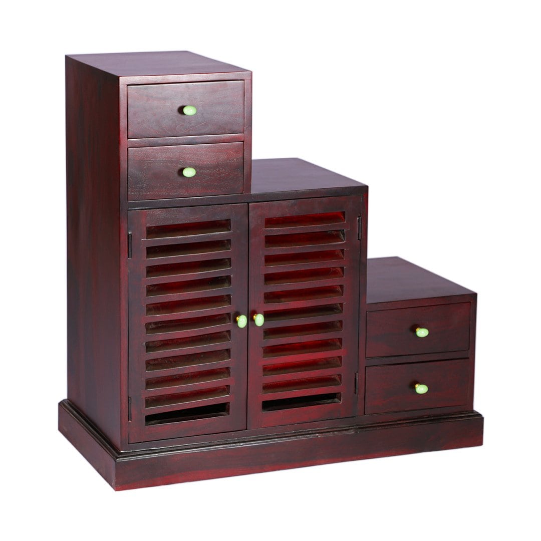 Solid Wood Shoe Rack In Mahogany Finish