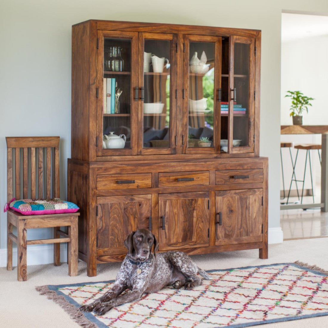 Solid Wood Crockery Unit In Honey Finish