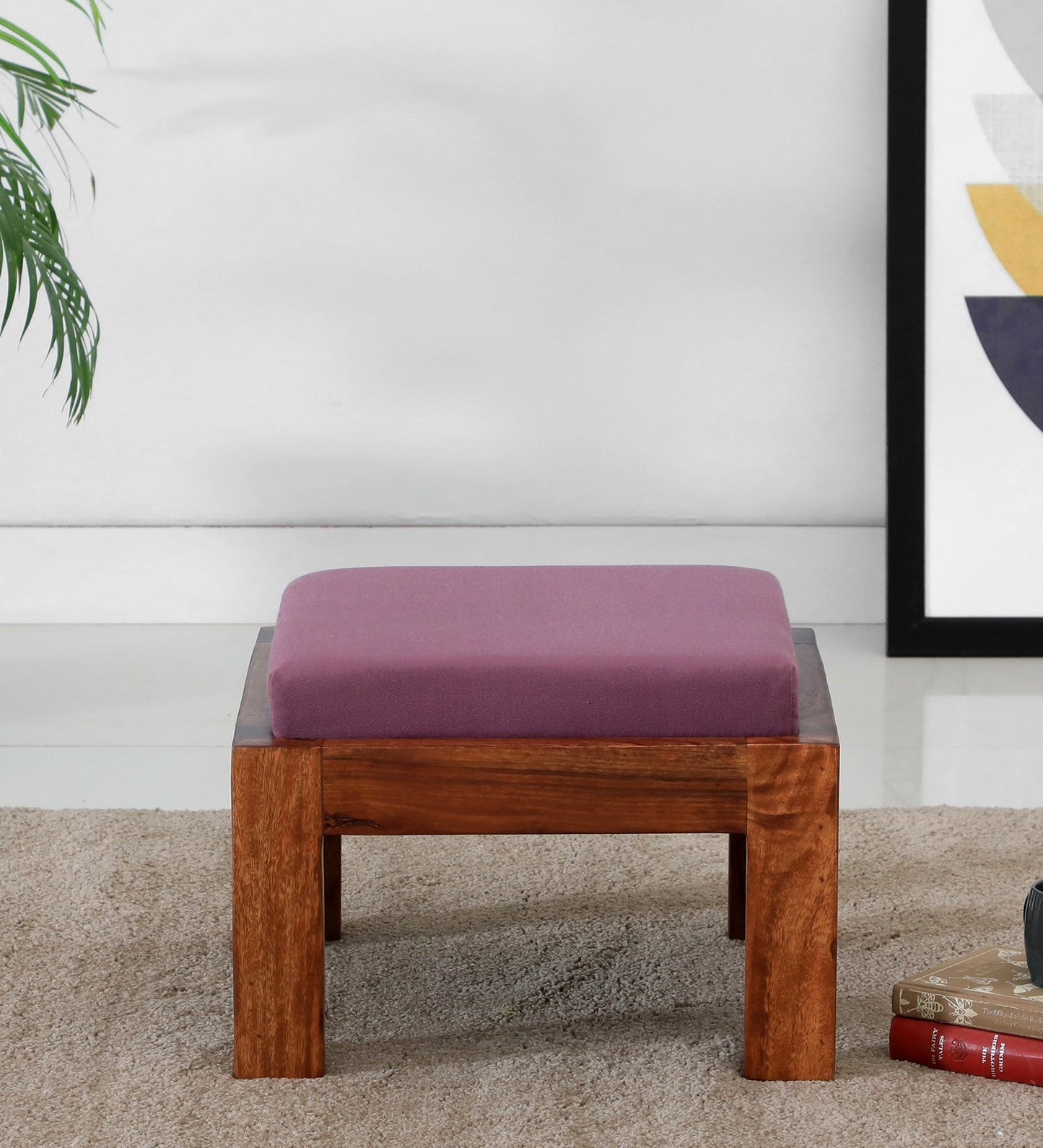 Solid Wood Base And Fabric Upholstered Foot Stool (Set Of 2) - Purple