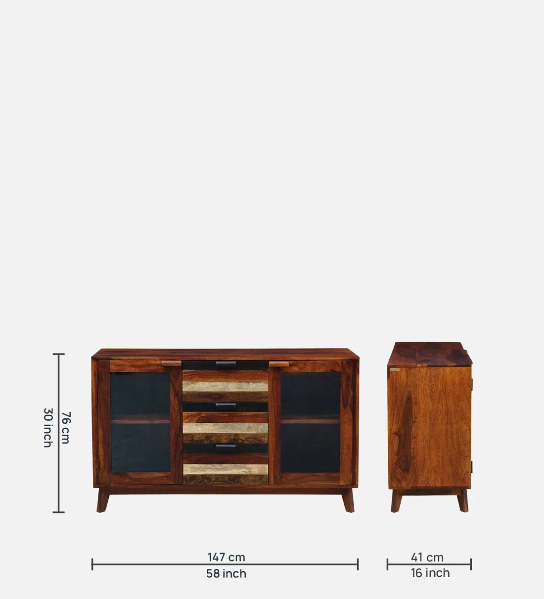 Solid Wood Crockery Unit In Dual Tone Finish