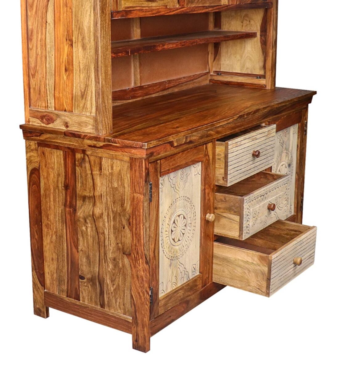 Solid Wood Crockery Unit In Dual Tone Finish