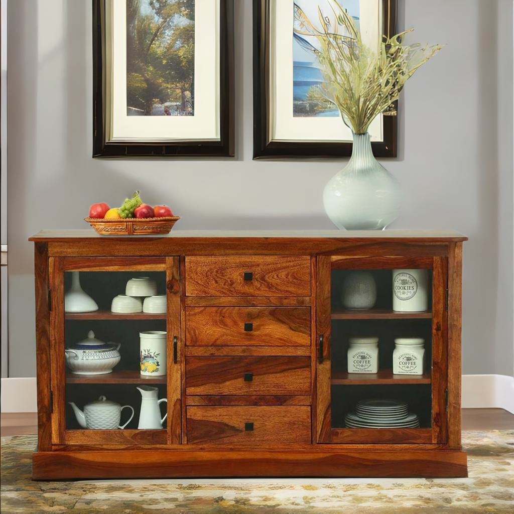 Solid Wood Crockery Unit In Honey Oak Finish