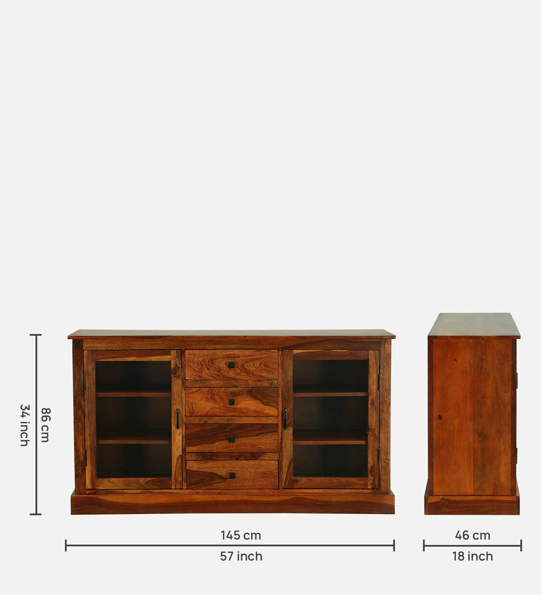 Solid Wood Crockery Unit In Honey Oak Finish