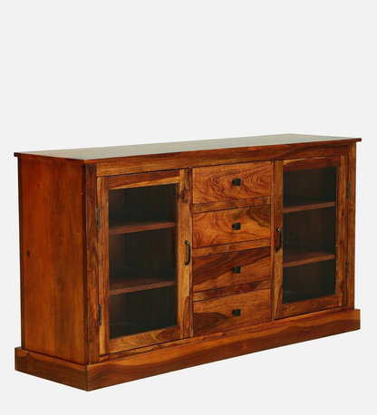 Solid Wood Crockery Unit In Honey Oak Finish