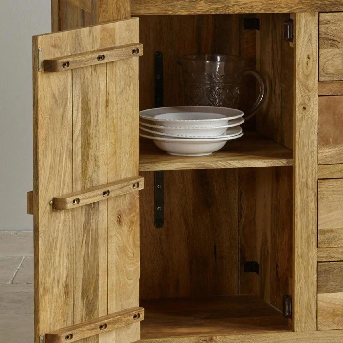 Solid Wood Crockery Unit In Stone Finish