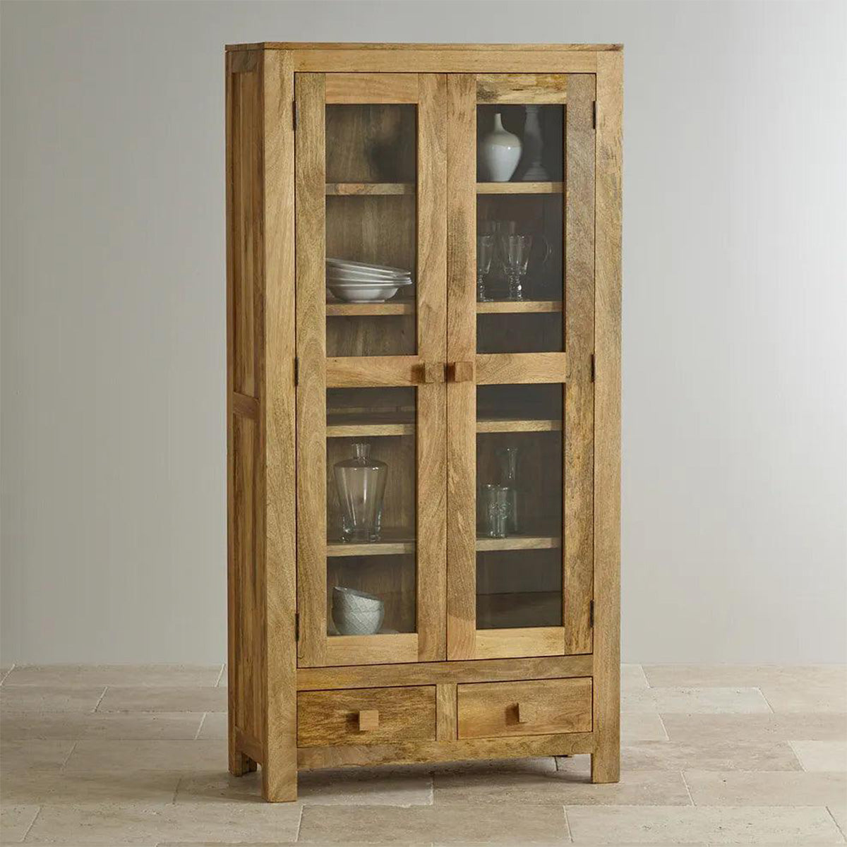 Solid Wood Crockery Unit In Stone Finish