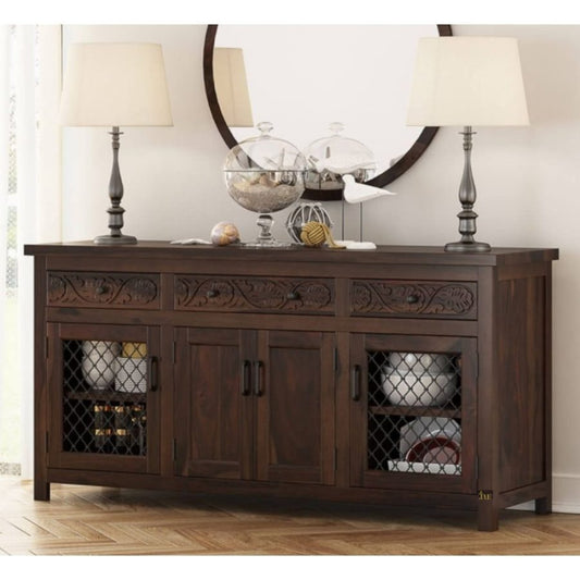 Solid Wood Crockery Unit In Walnut Finish